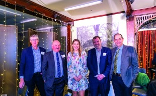 Old Collegians Association President Meg Black (centre) with former OCA Presidents (from left), Guy Gunn (OC 1979), Mark Mulholland (OC 1973), Nick Letham (OC 2001) and Jonathan Wells (OC 1987). 