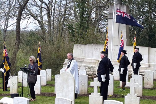 Jo Bailey, Regulus Editor, doing a Bible reading at the ANZAC Service at Brockenhurst.